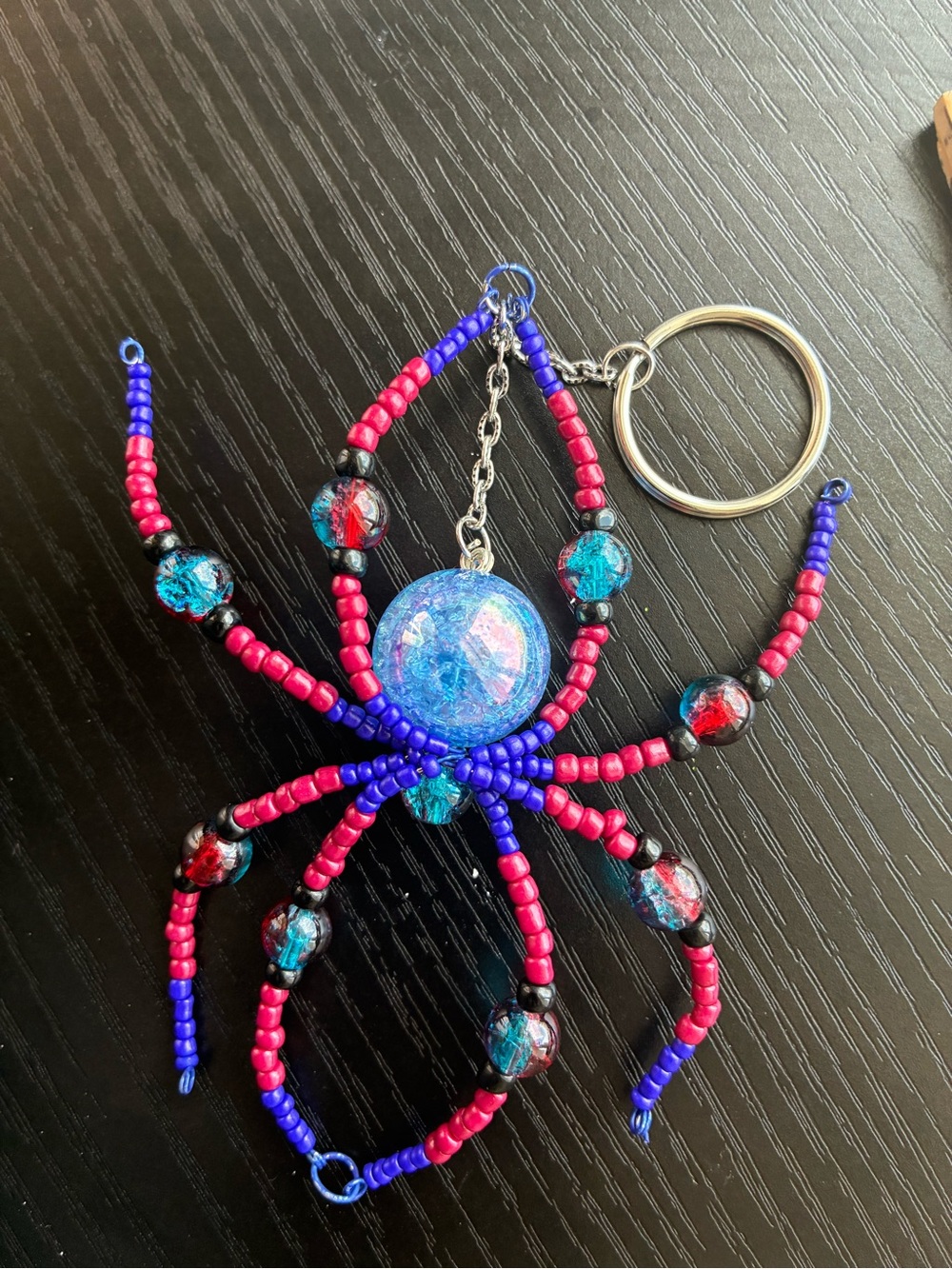Handmade Beaded Blue and Red Keychain